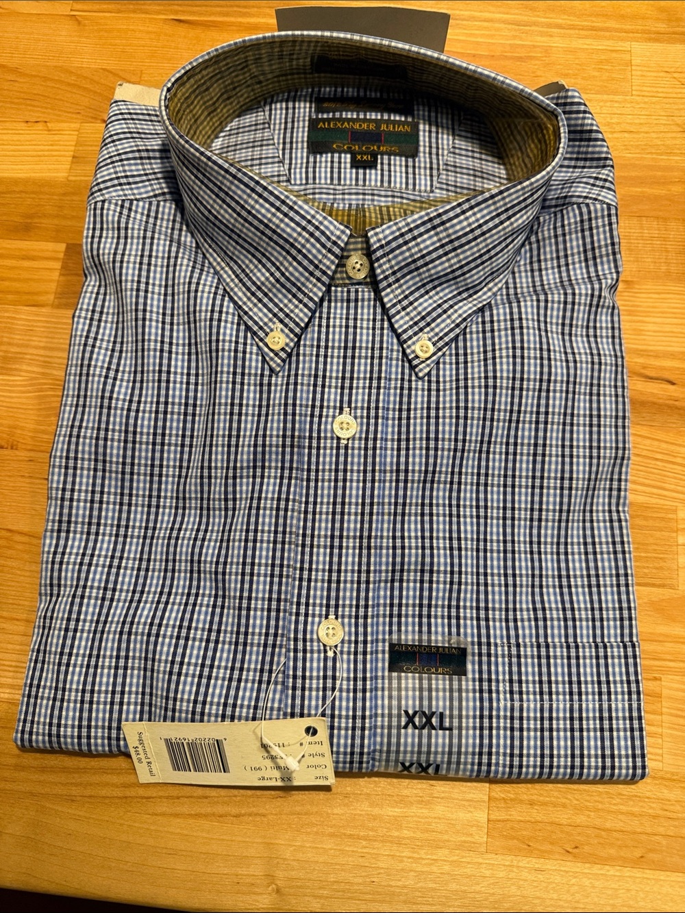 Alexander Julian Men's Blue and White Plaid Button-Down Shirt